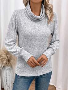 EMERY ROSE Ruffled Neck T-shirt - Grey - View 6