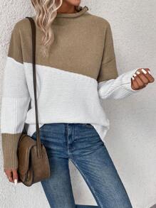 SHEIN LUNE Jersey De Mujer Con Jirones De Tela Y De Cuello Redondo - Caqui - Ver 6