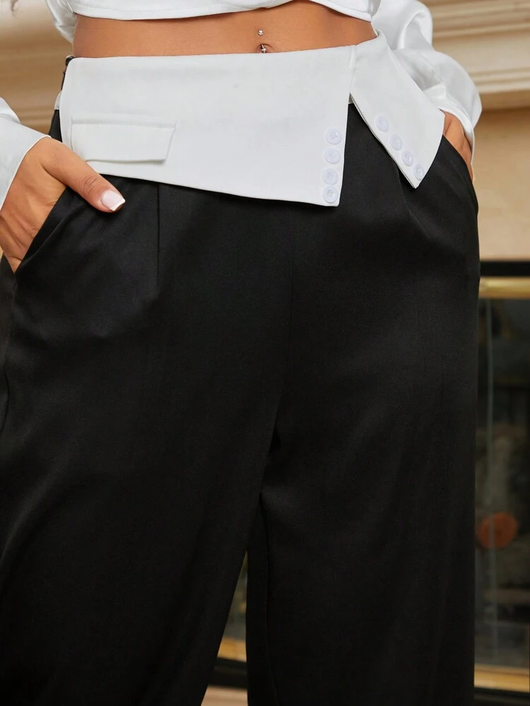 Colorblock Wide Leg Suit Pants