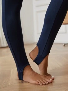 SHEIN Thai sản Vòng eo có thể điều chỉnh Quần legging Stirrup - Màu xanh lam - Xem 5