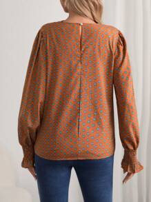 SHEIN Maternity Allover Print Funnel Neck Blouse - Rust Brown - View 3