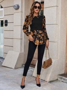 SHEIN Clasi 印花燈籠袖假兩件上衣 - 彩色 - 查看 4