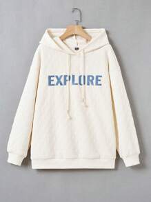 Mulvari Plus Letter Graphic Drop Shoulder Drawstring Hoodie