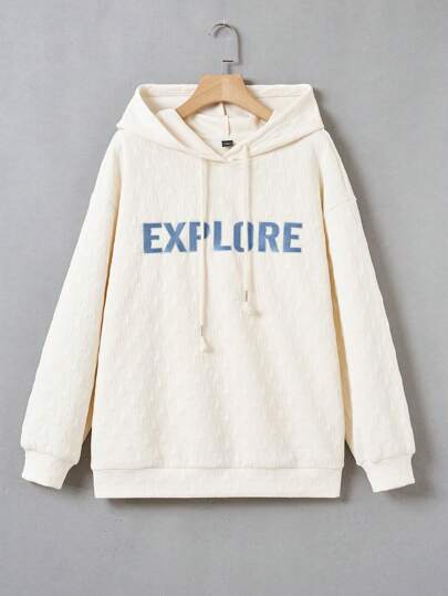 Mulvari 大碼字母圖案落肩袖抽繩連帽衫