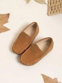 1pair Boys' Fashionable Slip-On Loafers - Brown - View 2