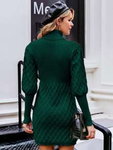 Simplee Áo cao cổ Tay áo chân cừu Đầm Áo len - Màu xanh lá cây đậm - Xem 2