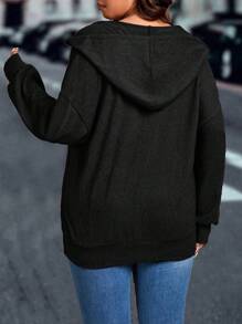 EMERY ROSE Sudadera con cordón y hombros caídos talla grande para mujeres, ideal para graduación, regreso a clases, graduación, maestros, sudadera de otoño e invierno - Negro - Ver 2