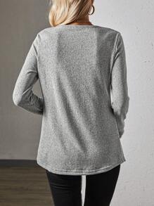 SHEIN LUNE Drop Shoulder Long Sleeve T-shirt - Grey - View 2
