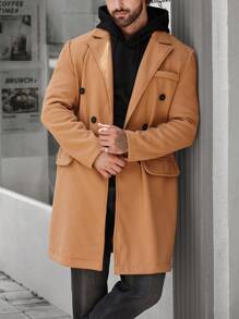 Manfinity Homme Hombres Abrigo de doble botonadura - Caqui - Ver 4
