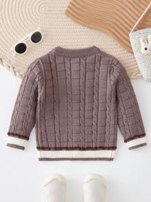 Đứa bé trai Thư được vá Sọc trang trí Nút Lên Áo len Mở - Lạc đà - Xem 2