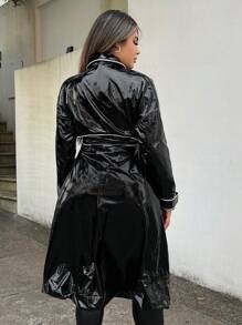 SHEIN SXY Women's Trench Coat With Belt - Black and White - View 2