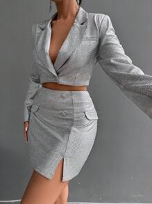 SHEIN Women's Solid Color Suit With Slit Skirt