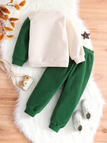 Boys' Cute Dinosaur Embroidered Fleece Sweatshirt And Pants Set - Multicolor - View 2