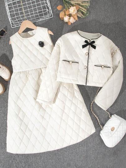 SHEIN Conjunto De Jaqueta E Vestido De Corduroy Para Meninas Júnior, 2 Peças