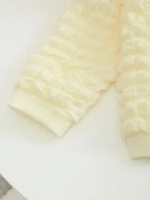 SHEIN 年輕女孩實色鈕扣前衣 - 米色 - 查看 4