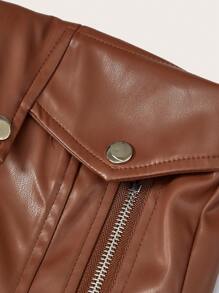 GENKIRA Zipper Decorated Pu Strapless Top - Brown - View 3