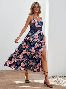 SHEIN VCAY 印花水溶蕾絲拼接吊帶洋裝 - 彩色 - 查看 4