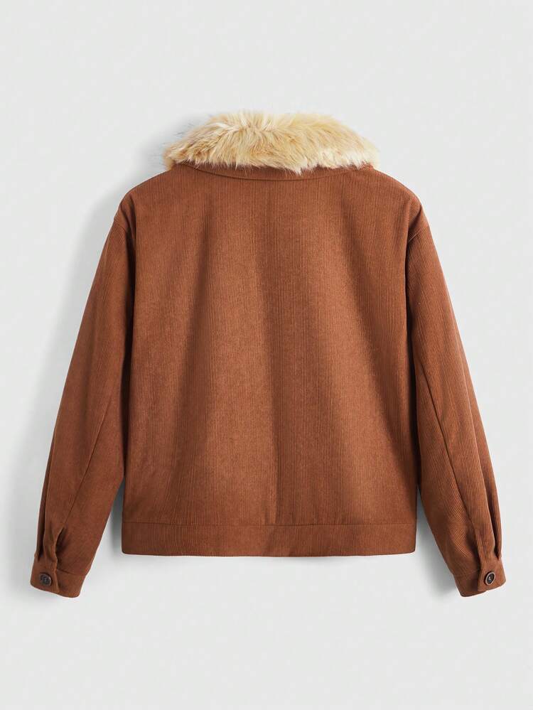Women's Regular Fit Jacket With Collar And Patchwork Design