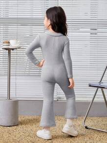 SHEIN 女孩拉鍊設計的麻花針織連身衣 - 灰色 - 查看 2