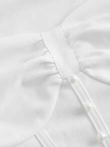 SHEIN MOD 甜心領抽褶胸部燈籠袖短款上衣 - 白色 - 查看 4