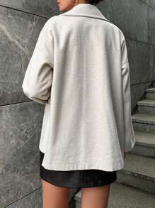 RueChic Lapel Neck Drop Shoulder Open Front Overcoat - Beige - View 2