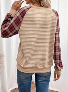 SHEIN LUNE Plaid Raglan Sleeve Sweatshirt In Fall/Winter,Casual - Multicolor - View 3