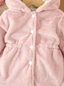 SHEIN 女嬰3D耳朵設計連帽絨毛外套 - 粉色 - 查看 6