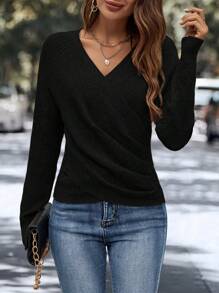 EMERY ROSE 女士纯色针织套头衫，秋冬款 - 黑色 - 查看 3