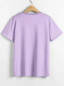 SHEIN Essnce 貓印花T恤 - 紫色 - 查看 2