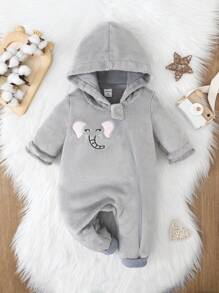 Baby Boys' Elephant Embroidered Zippered Fleece Jumpsuit - Multicolor - View 1