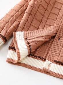 嬰兒女孩字母圖案條紋邊針織外套 - 紅色 - 查看 5