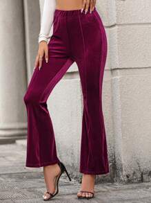 SHEIN LUNE High Waist Flare Leg Pants - Red Violet - View 3