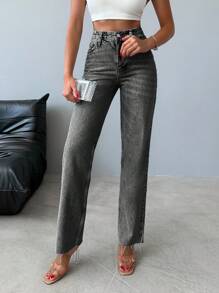 RueChic Jeans Droits Pour Femmes - Gris pâle - Voir 3