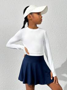 SHEIN Tween Girls' Thumb Hole Sports T-Shirt - White - View 4