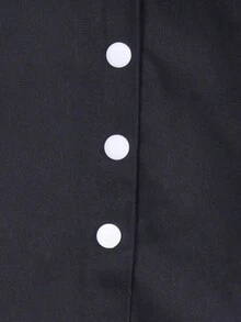 SHEIN 女小童字母圖案前紐扣夾克 - 黑色 - 查看 3