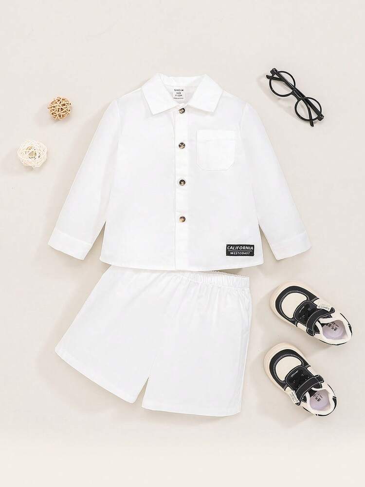 Baby Boy's Two-piece Set Of Contrasting Patch Pockets, Casual Shirts And Shorts