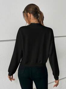 SHEIN Essnce Áo khoác có túi cài nút phía trước, Áo khoác thường ngày xuân/thu cho nữ, Áo khoác nhẹ có túi cài nút phía trước, Áo khoác trơn màu đen đơn giản cho nữ, Trang phục thường ngày - màu đen - Xem 3