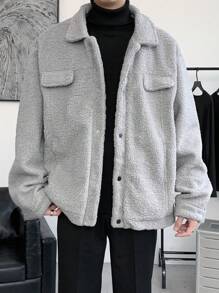 Manfinity Hypemode Loose Men's Long Sleeve Teddy Coat - Grey - View 1