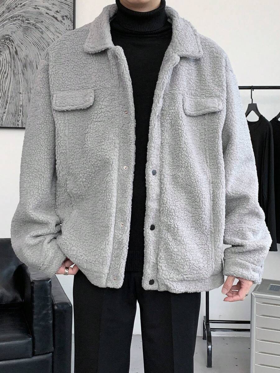 Manfinity Hypemode Loose Men's Long Sleeve Teddy Coat - Grey - View 1