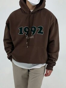 DAZY Nam In thư Dây rút Hoodie Áo nỉ - màu nâu - Xem 3