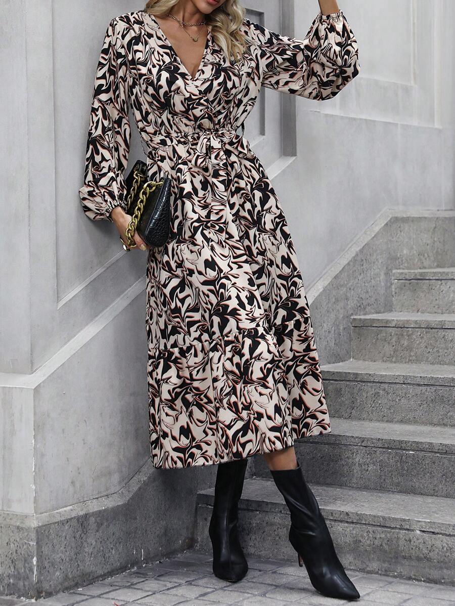 SHEIN VCAY In Toàn bộ Tay áo lồng đèn Đầm - Nhiều màu - Xem 1