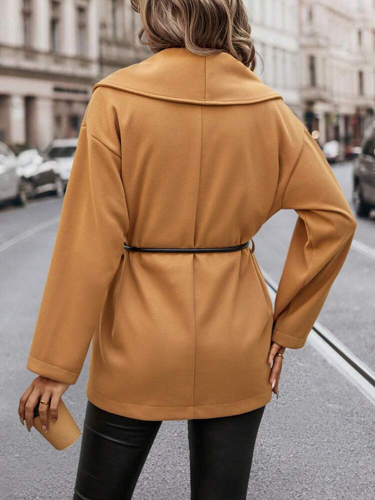 Shawl Collar Drop Shoulder Belted Overcoat