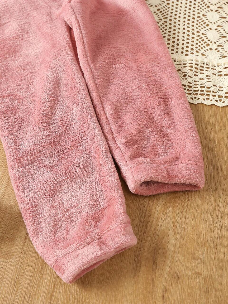 Young Girl Heart Embroidery Flannel Sweatshirt & Pants