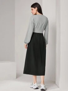 Seusyu Women's Drop Shoulder Color Block Dress - Multicolor - View 3