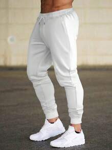Manfinity Homme Loose Fit Men's Elastic Waist Drawstring Jogger Pants - White - View 4