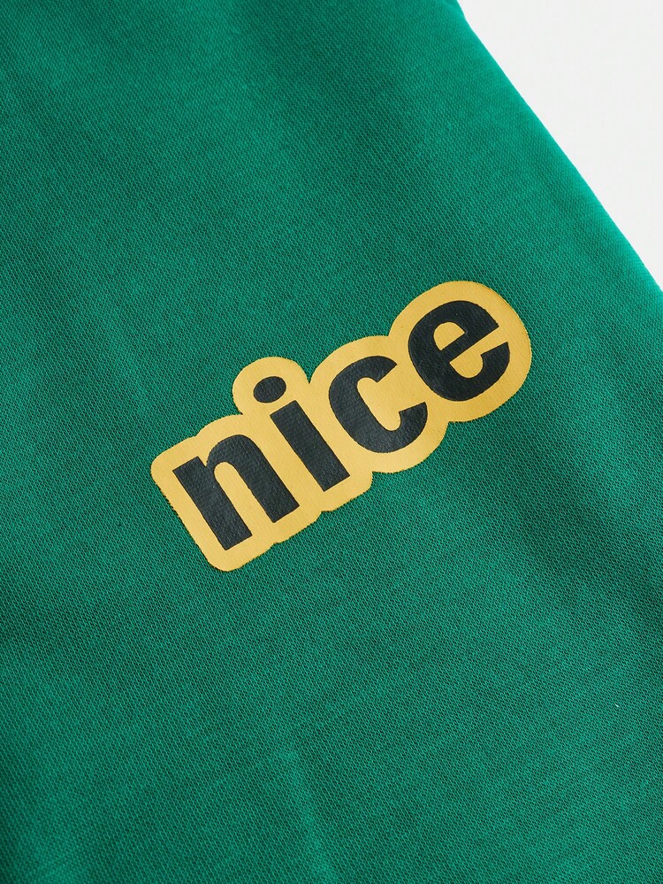 2pcs Teenager Boys' Letter Print Hoodie Sweater And Solid Color Fleece Pants Set, Thickened