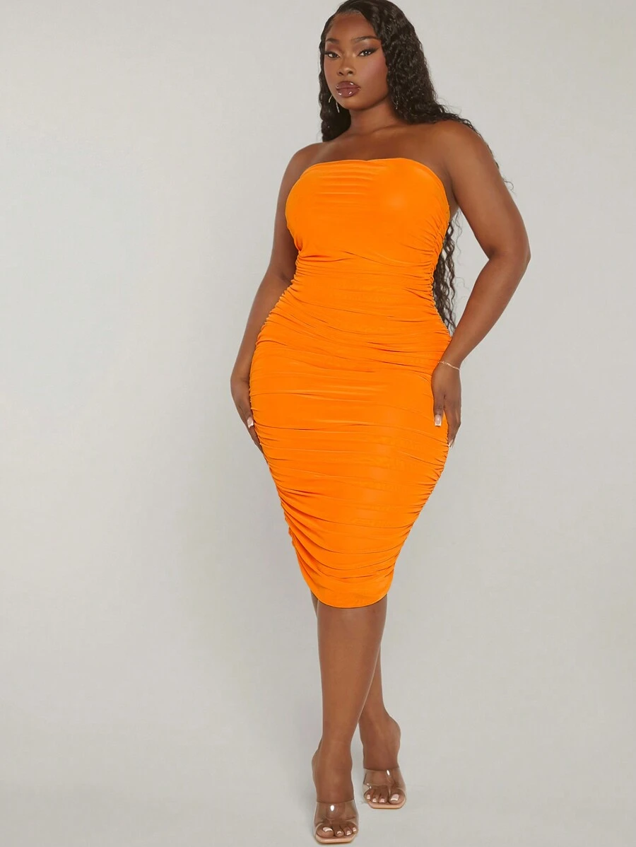 SHEIN BAE 女裝連身裙 - 橘色 - 查看 1