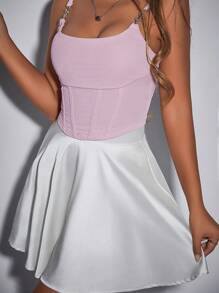 SHEIN MOD Chi tiết chuỗi Viền không đối xứng Cami ngọn - Màu Hồng baby - Xem 5