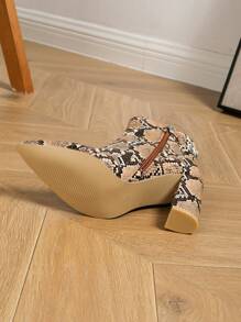 Women's Fashion Snake Skin Texture Chunky High Heel Ankle Boots