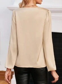 SHEIN Privé 女性杏長袖襯衫 - 杏色 - 查看 2